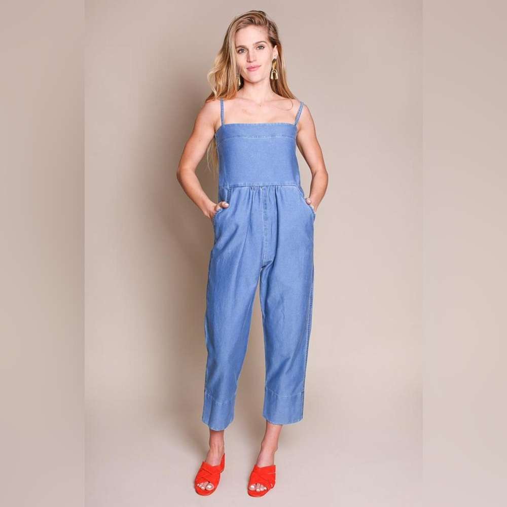 Caron Callahan Bethany Soft Cotton Denim Jumpsuit – Indigo, Made in USA, XS